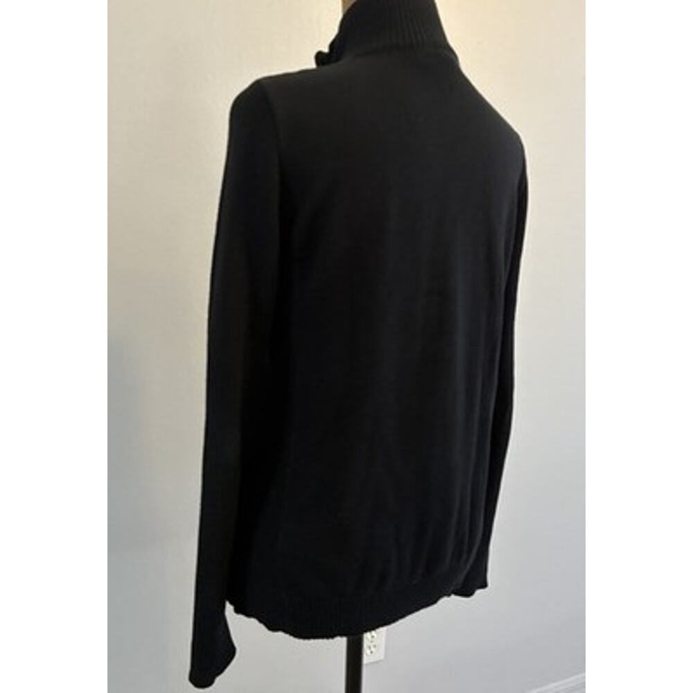 VTG Ralph Lauren Black Cable Knit Cardigan Gold Crest Full Zip Sweater Mock Med - Picture 6 of 16